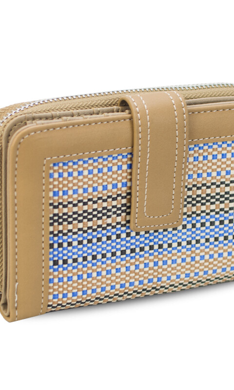 BILLETERA AGNES RAYADO GRUESO AZUL Y TOSTADO