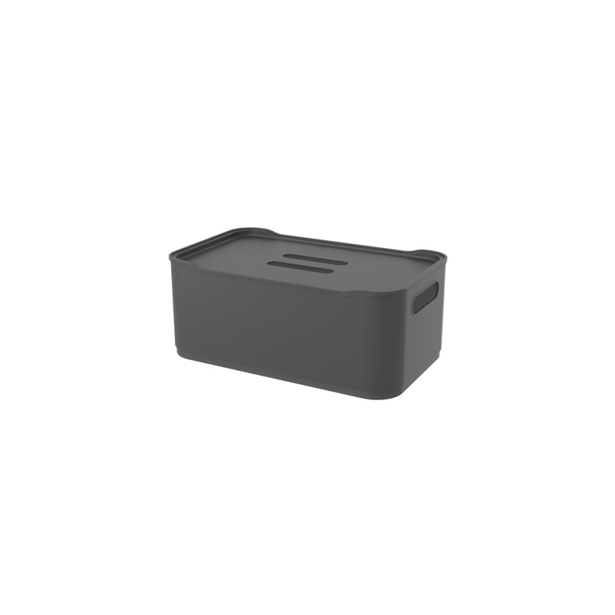 CANASTO C/TAPA PLASTICO RECT 30.5x19x12CM GRIS OSC 
