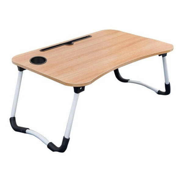 Mesa Desayuno Plegable Multiuso + Posa Vaso + Apoya Celular Diseño Madera