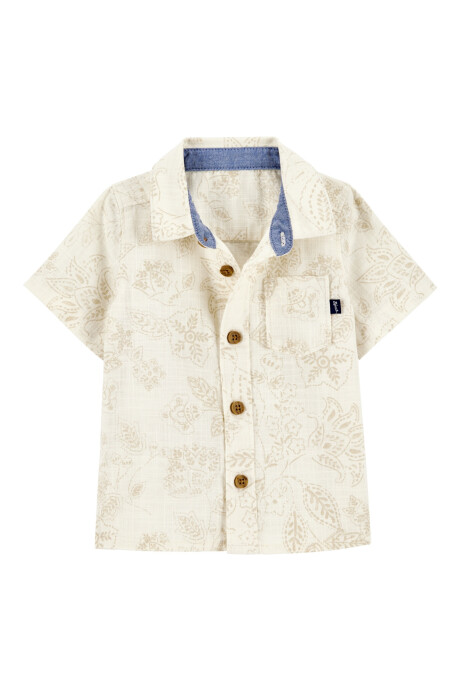 Camisa de algodón, manga corta, diseño tropical Sin color