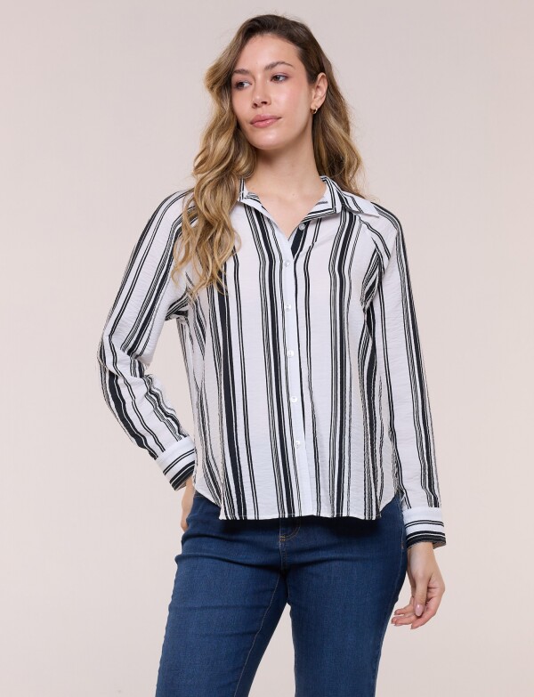 Camisa Rayada De Crepe Con Manga Raglán BLANCO/NEGRO
