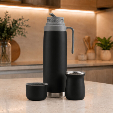 Set Matero Bologna Termo 1L + Mate Térmico Acero Inoxidable Negro