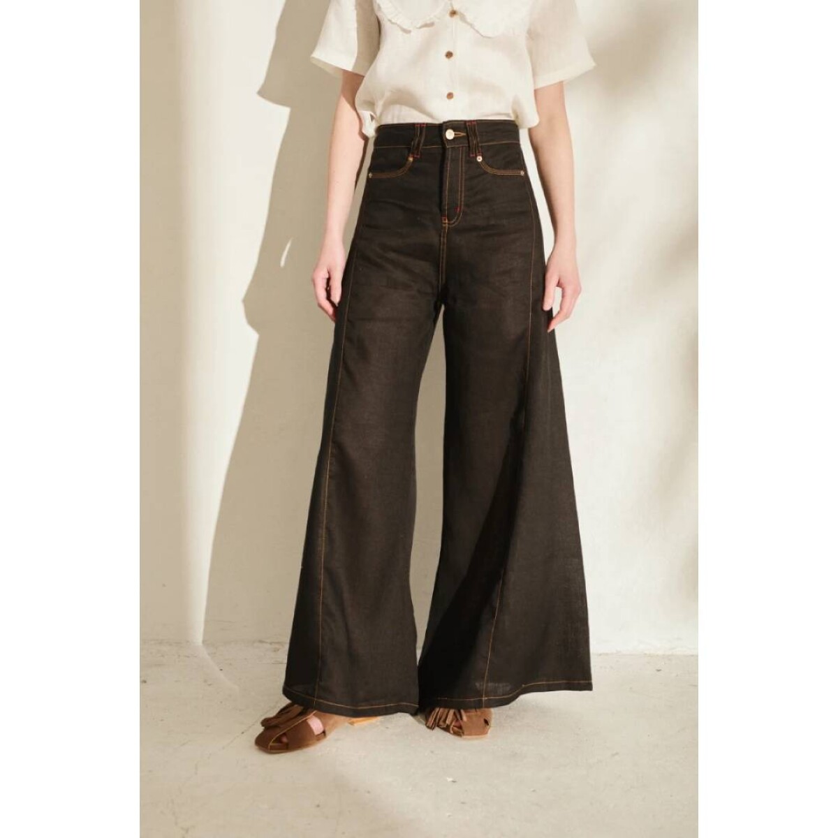 Pantalon Wide Xl Linen Ss26 - Pre Venta Negro 