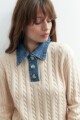 Sweater cuello polo en jean beige