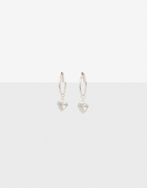 Aros Argollas Strass Aros Argolla Corazón Plata 925 - Plateado