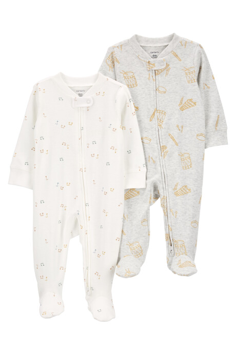 Pack dos pijamas una pieza de algodón, con pie, diseño música Pack dos pijamas una pieza de algodón, con pie, diseño música