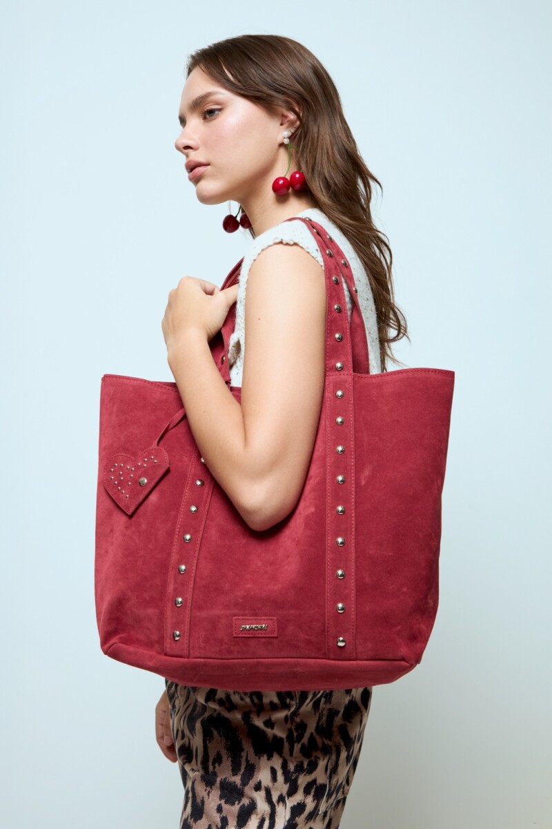 Shopper suede con tachas rojo