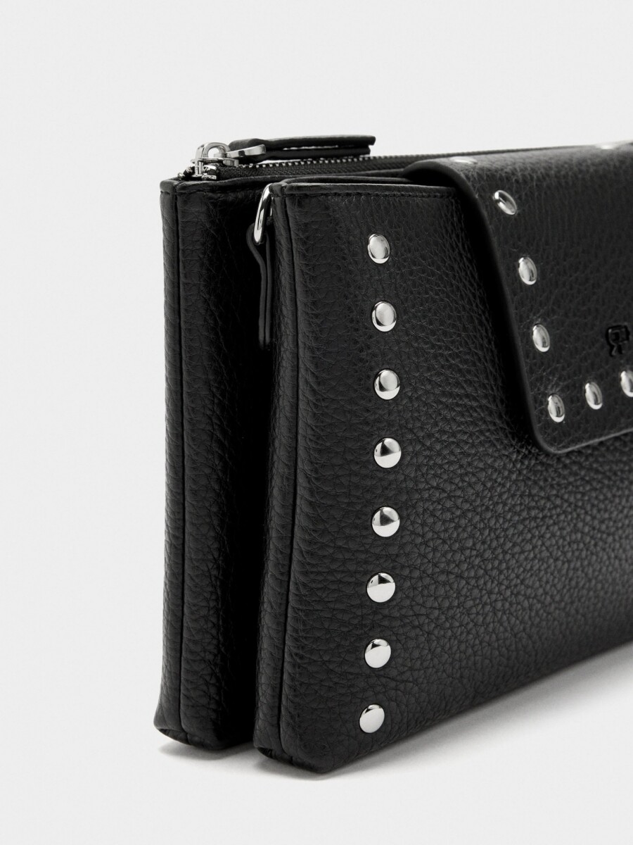 Bolso Bandolera Doble Con Textura Y Tachuelas negro