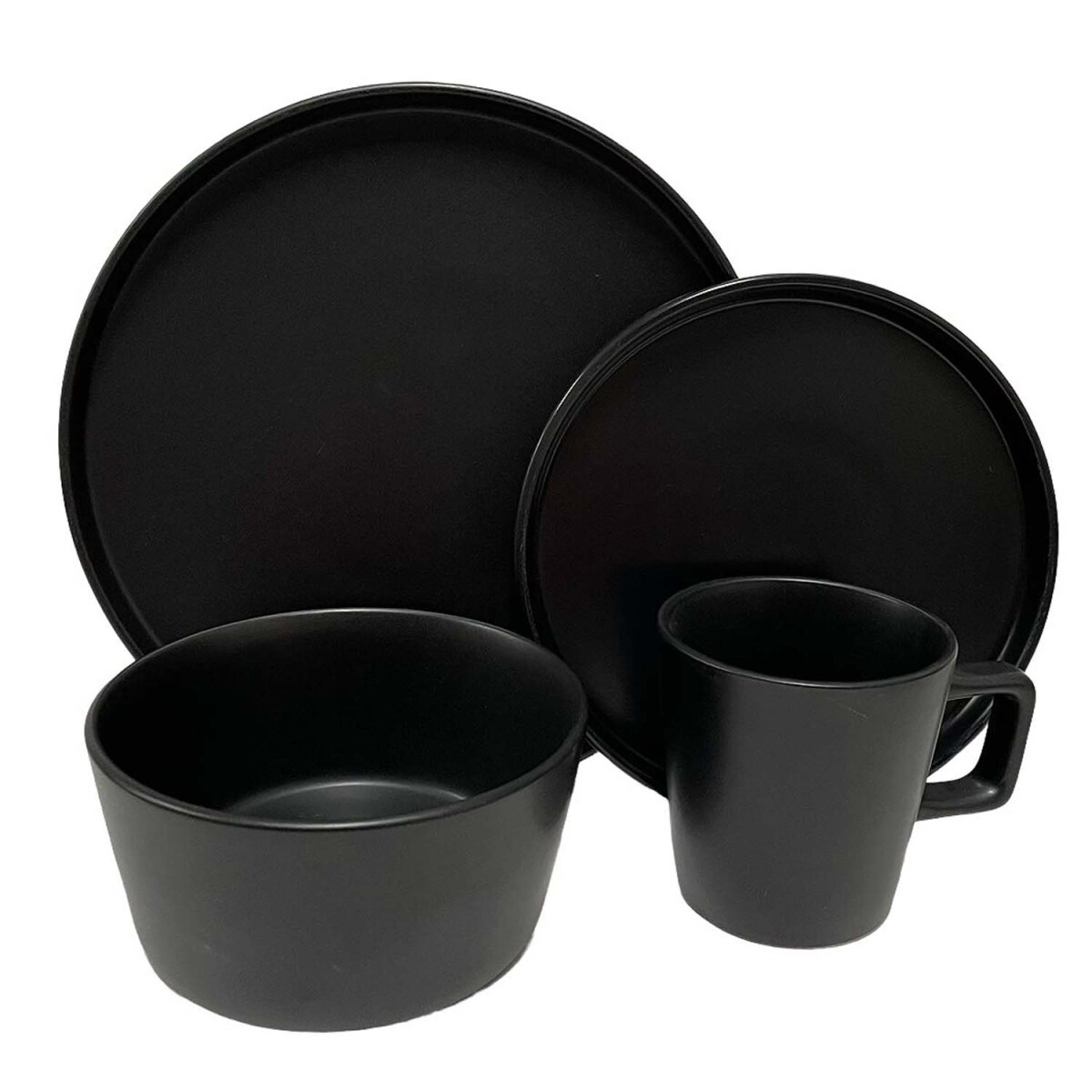 Juego de Vajilla Cerámica 16 Piezas Platos Bowls Tazas 325ml - Negro 