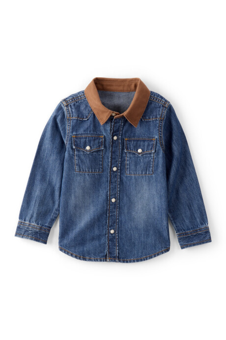 Camisa jean con cuello de pana Camisa jean con cuello de pana