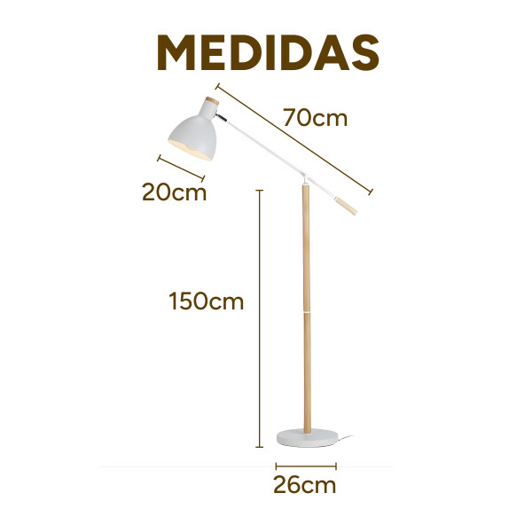 Lampara De Pie Moderna Metal Madera Minimalista 158Cm Color Blanco