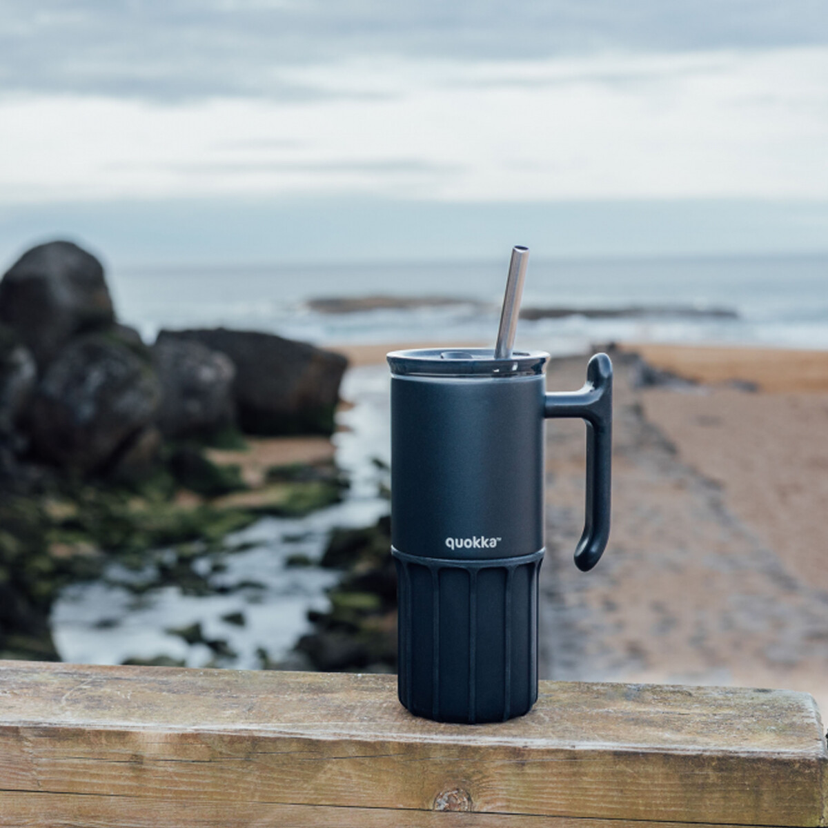 Vaso Térmico de Acero Umi con Pajita Quokka 720 ml - NEGRO 