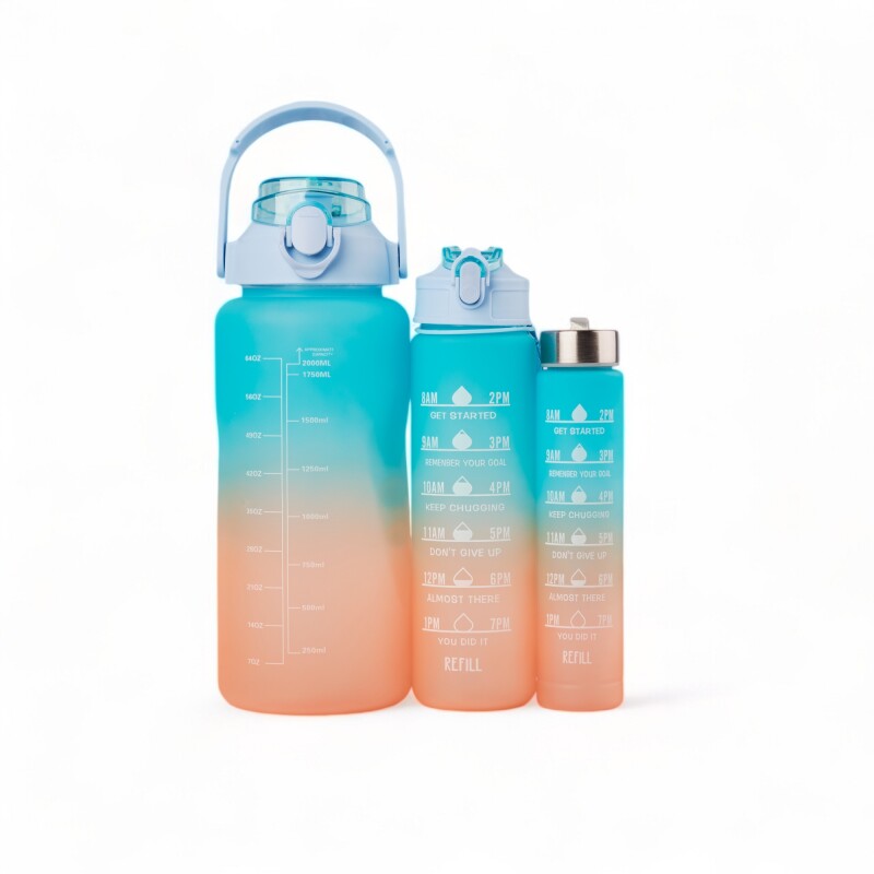 Pack De 3 Botellas De Agua Motivacional Gym Celeste