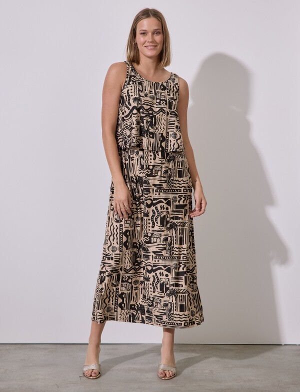 Vestido Maxi Print NEGRO/TOSTADO