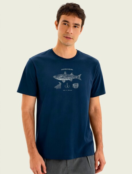 CAMISETA ESTAMPADA DE MANGA CORTA AZUL