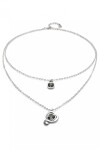 COLGANTE DE ALEACION DE METALES BAÑADO EN PLATA DE LEY CON DOBLE CADENA Y CORAZON CON CRISTAL NEGRO Colgante