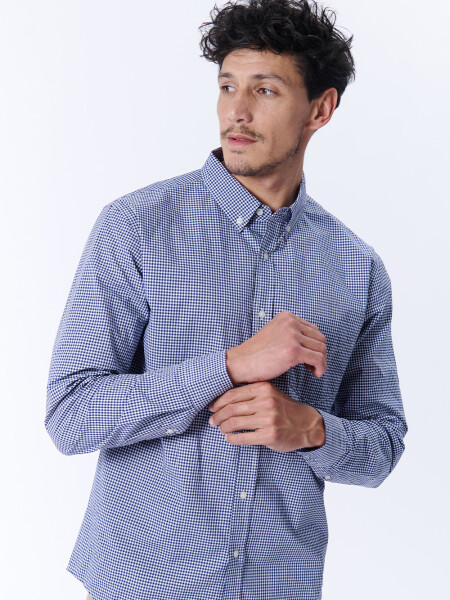 Camisa Manga Larga Formal Cuadros Azul y Blanco