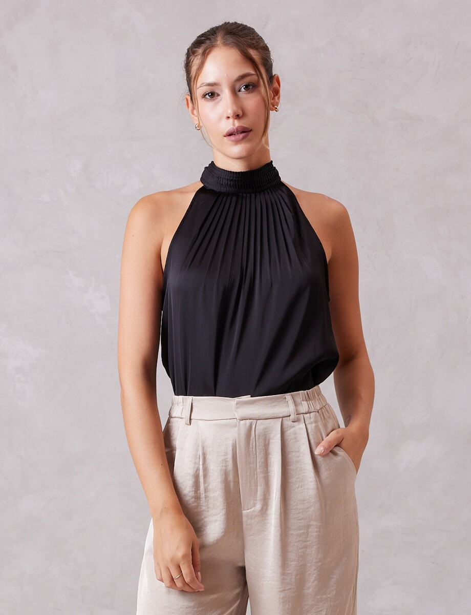 Blusa Halter Plisada - Negro 