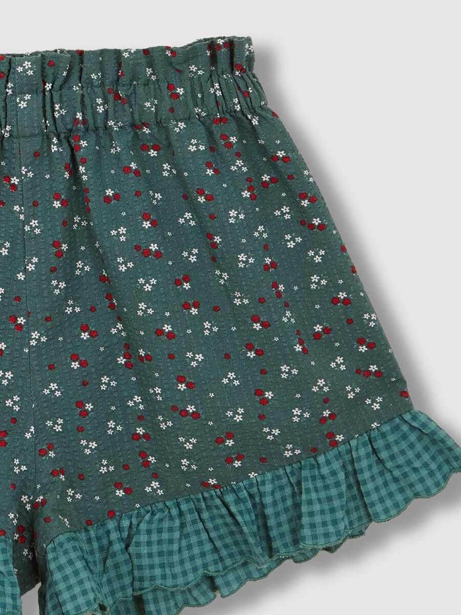 Pantalon Corto De Flores Verde