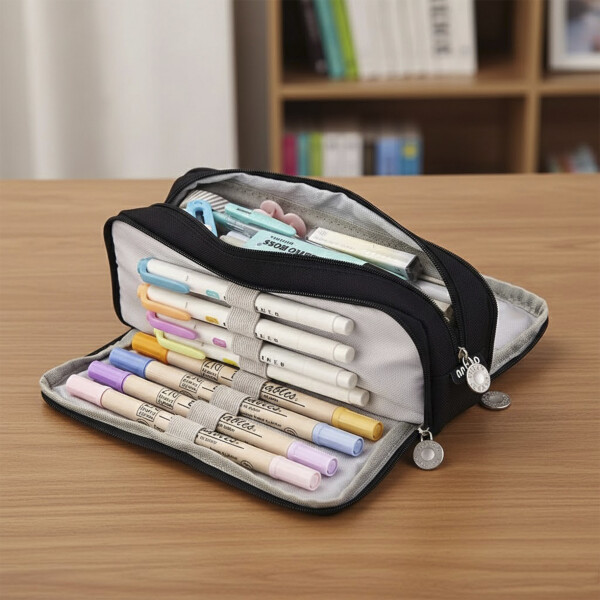 Cartuchera Escolar Liceo Escuela Organizador 4 Cierres XL Negro