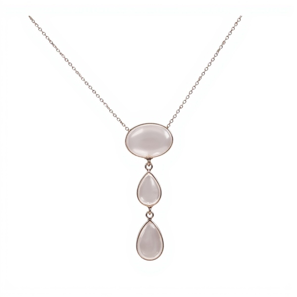 Conjunto Triple-Plata rodinada 925-Piedra Cuarzo rosa-CJ2040 - conpiedra 