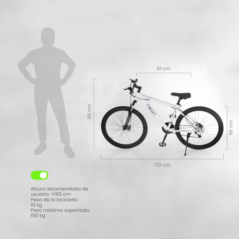 Bicicleta Mountain Bike Neon Xtrail 1 Rodado 26 Acero Freno Disco 21 Cambios Blanco