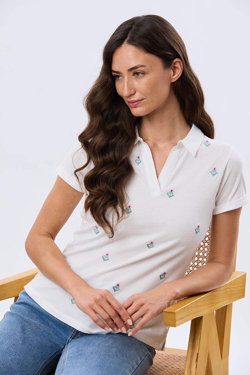REMERA POLO BORDADA DE ALGODÓN Blanco