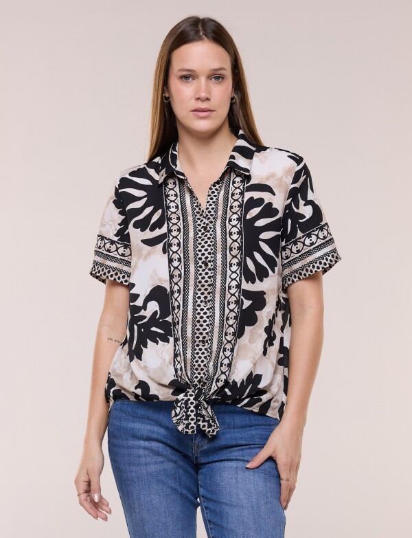 Camisa Manga Corta Nudo Printed MULTI/NEGRO