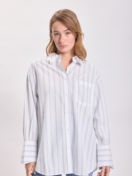 Camisa bolsillo rayada Celeste