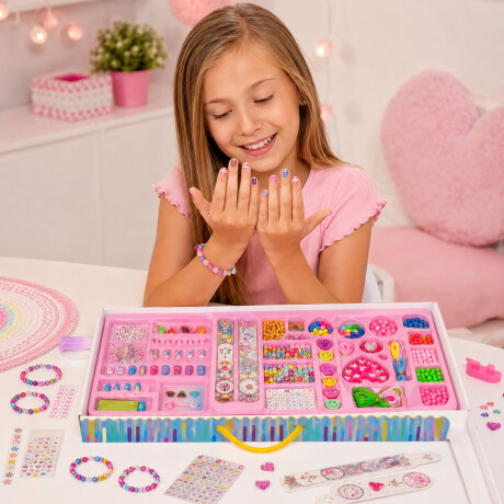 Kit Belleza Infantil Pulseras Cuentas Stickers Uñas Creativo Varios Colores