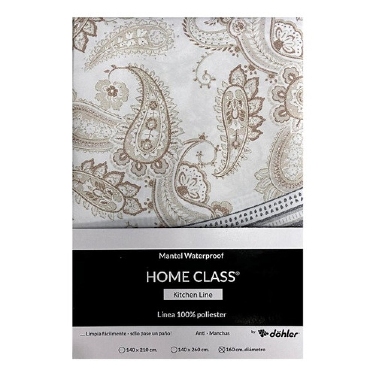 Mantel circular Home Class repele el agua 160cm Hojas Verde - Mandala Gris 