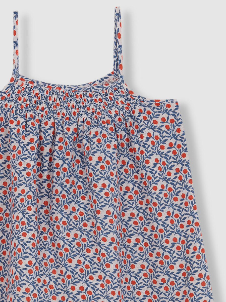 Vestido Estampado De Tirantes Con Bordados Blanco