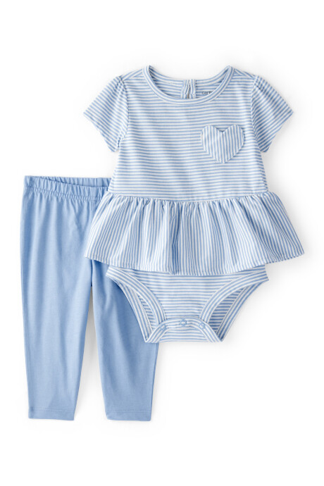 Set dos piezas de algodón, pantalón y body con volados y corazón, azul Set dos piezas de algodón, pantalón y body con volados y corazón, azul