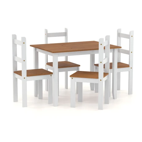 Juego de comedor 4 sillas Linea Naturale Blanco/Roble