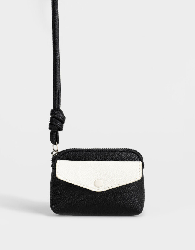 Monederos Monedero De Cuerina Bicolor - Negro