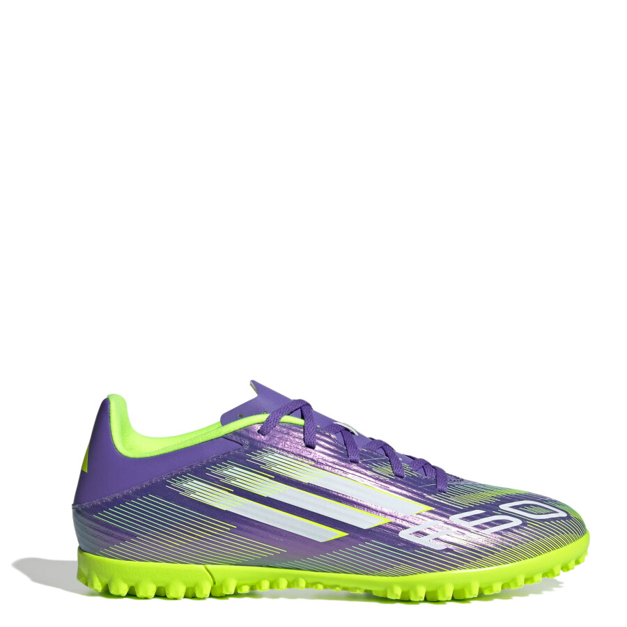 Championes de Fútbol 5 Unisex Adidas F50 Club Púrpura - Blanco - Amarillo Limon