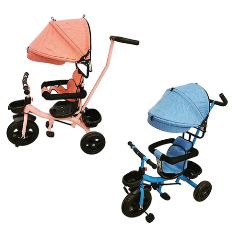 TRICICLO ** c/ Guia - Toldo - 2 Canastos - Azul / Rosa 181A/ Sin color