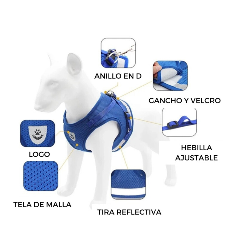 Pretal Arnes Perro Gato Mascotas Reflectivo + Correa Premium Color ROJO Talle L