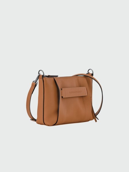 Longchamp -Cartera de cuero con correa extraible, Le pliage 3D Camel