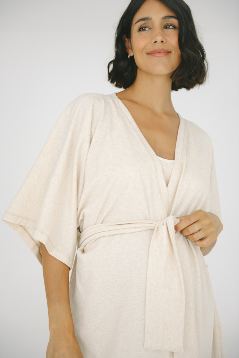 Bata Maternal Aurora Algodón – Embarazo y Lactancia Beige Melange