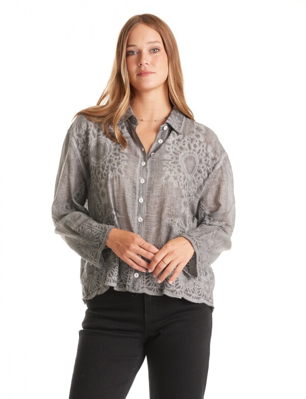 Camisa Algodon Bordada GRIS