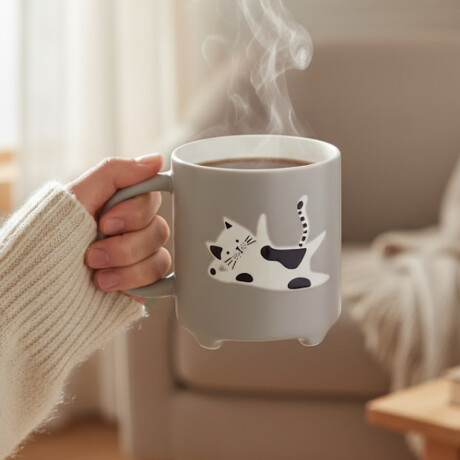 Taza Cerámica Animalitos Ilustrados – 390ml Gris