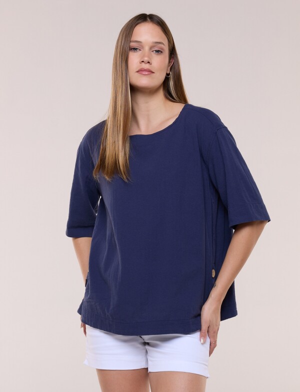 Blusa Algodon Botones AZUL