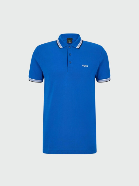 BOSS Polo de Algodón Piqué con Logo Contrastante Azul