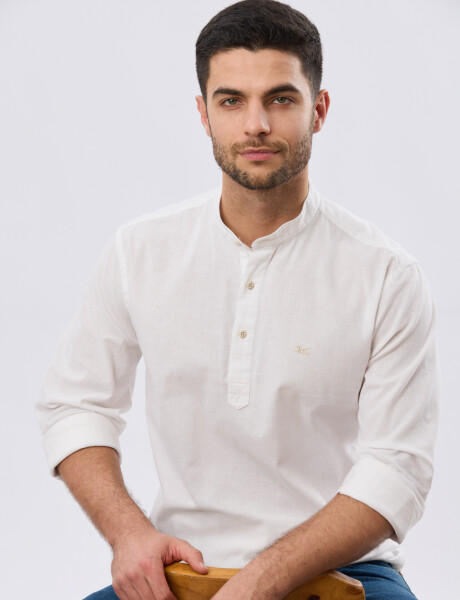CAMISA LISA DE LINO CUELLO MAO Blanco