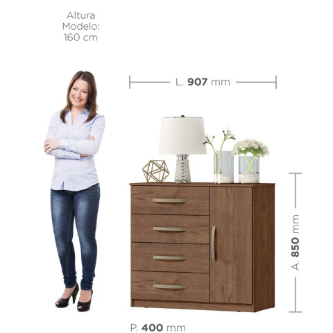 Cómoda Cajonera para Dormitorio de 4 Cajones y 1 Puerta en MDP - Dakar Cómoda Cajonera para Dormitorio de 4 Cajones y 1 Puerta en MDP - Dakar