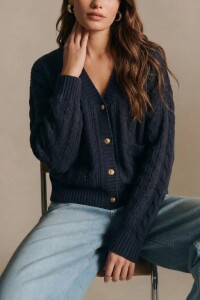 Cardigan Texturado Lana Azul Oscuro