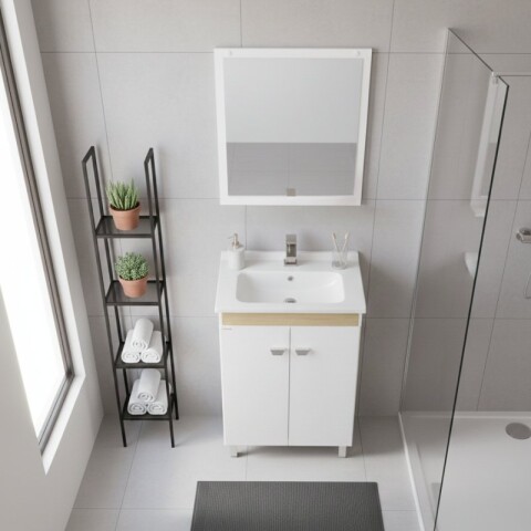 Mueble de Baño de Pie Atenea (56 cm) | Bicolor Blanco/Carvalho con Bacha de Marmolina Mueble de Baño de Pie Atenea (56 cm) | Bicolor Blanco/Carvalho con Bacha de Marmolina
