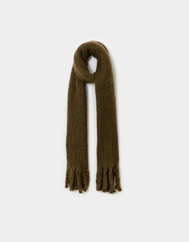 Bufandas Clasico Bufanda Con Flecos - Verde Kaki