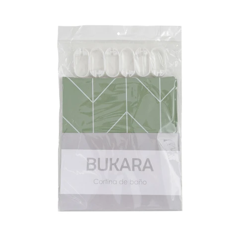 Cortina Baño Bukara con Argollas 180 x 180 cm 1195 GEOMETRICO VERDE